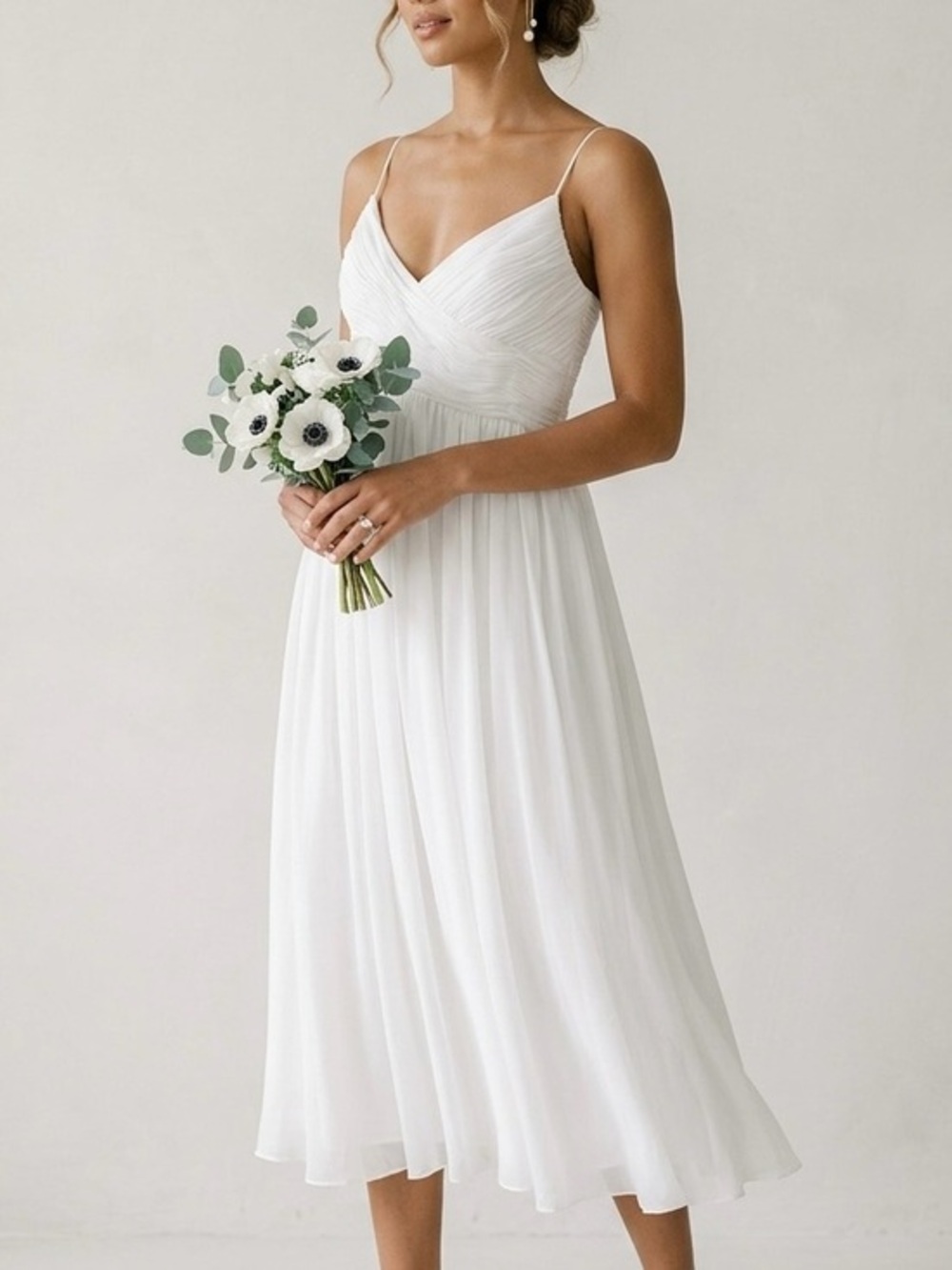 IEENA FOR MAC DUGGAL White Faux Wrap Sleeveless Flowy Midi Dress